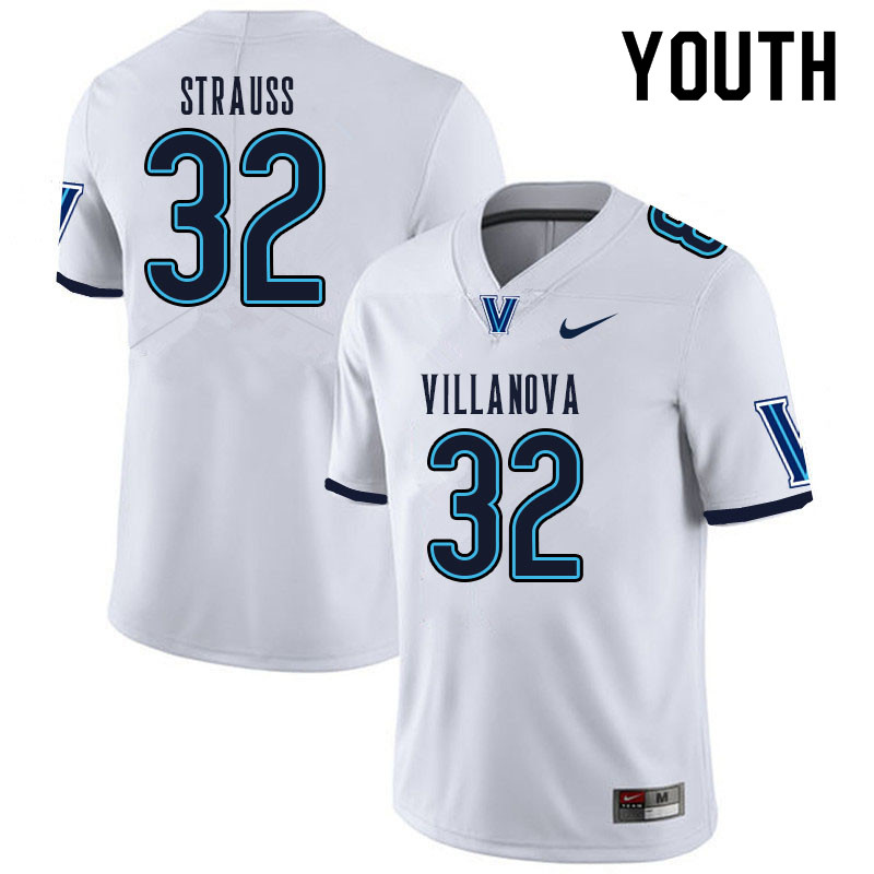 Youth #32 JR Strauss Villanova Wildcats College Football Jerseys Sale-White - Click Image to Close